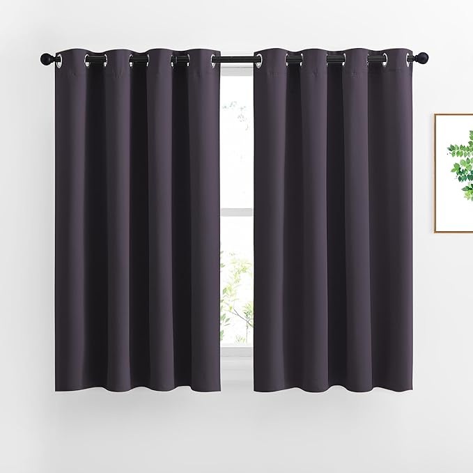 NICETOWN Bedroom Blackout Curtains and Drapes - Window Treatment Thermal Insulated Solid Grommet Blackout Draperies for Bedroom (Set of 2 Panels, 52 by 54 Inch, Greyish Purple)