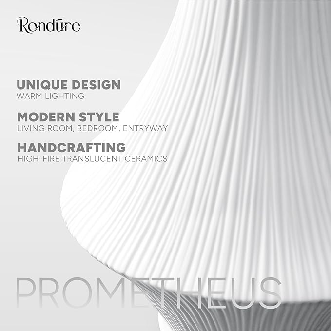 RONDURE 12.3" Modern Ceramic Table Lamp, Modern Bedside Lamps for Bedroom, Living Room and Nightstand, White Translucent Ceramic Shade, Warm Ambient Lighting, Corded, Bulb Included
