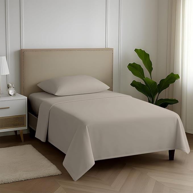 Carressa Linen 100% Egyptian Cotton Twin Sheets Set - 600 Thread Count Egyptian Cotton Luxury Twin Sheets (3 PC, Cocoa Taupe), 16" Deep Pocket, Soft, Cooling, Sateen Weave College Dorm Room Bedding