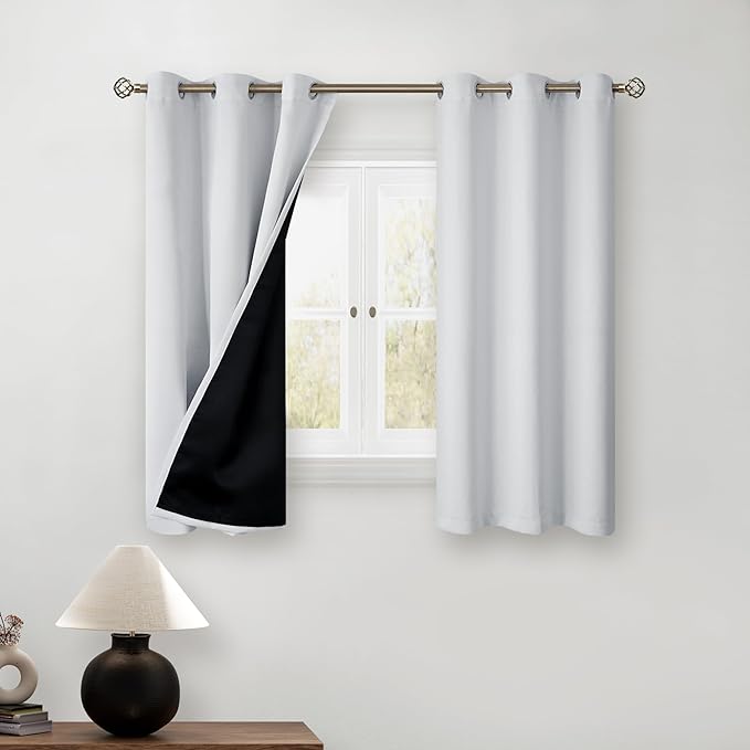 BGment Greyish White Short Blackout Curtains for Bedroom, Thermal Insulated Energy Efficiency Noise Reducing Grommet Curtains 54 Inch Length with Liner for Small Window 2 Panels Each 42 Inch Wide