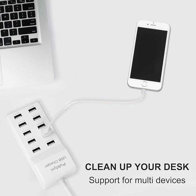 2 Pack 10-Ports USB Charger Station, Power Strips with Surge Protection，Smart USB Charger for Multiple Devices,Smart Watches ，Phones， Tablets for Home,Office,Travel(USB-A Port)