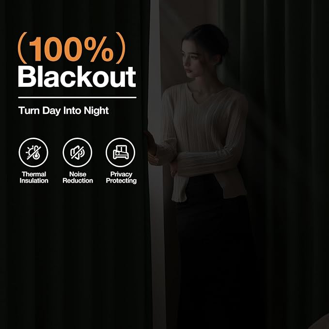 100% Blackout Curtains 108 inch Length 2 Panels for Living Room, Linen-Look Textured Room Darkening Thermal Insulated Noise Reduction Farmhouse Drapes for Bedroom (W52xL108, Olive)