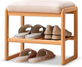 Solid Wood Shoe Bench, Shoe Rack Bench Assembled with Cushion for Entryway, Hallway, Bedroom, Living Room, Beech Wood, 11.8" x 23.6" x 16.5", Natural