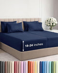 Extra Deep Split King Sheet Set - 7 Piece Breathable and Cooling Sheets - Hotel Luxury Bed Sheets Set - Easy Fit - Soft, Wrinkle Free and Comfy Sheets Set - Navy Blue Sheet Set with Extra Deep Pockets