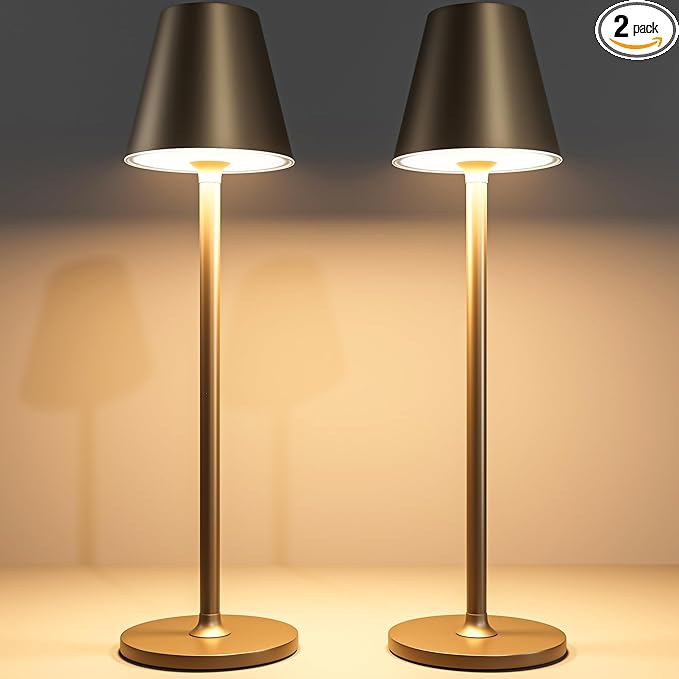2 Pack LED CordlessTable Lamp,4000mAh Rechargeable Battery Desk lamp,3 Level Brightness Portable Night Light, Minimalist Design, for Couple Dinner/Coffee Table/Restaurant/Bedroom(2Pack Khaki)