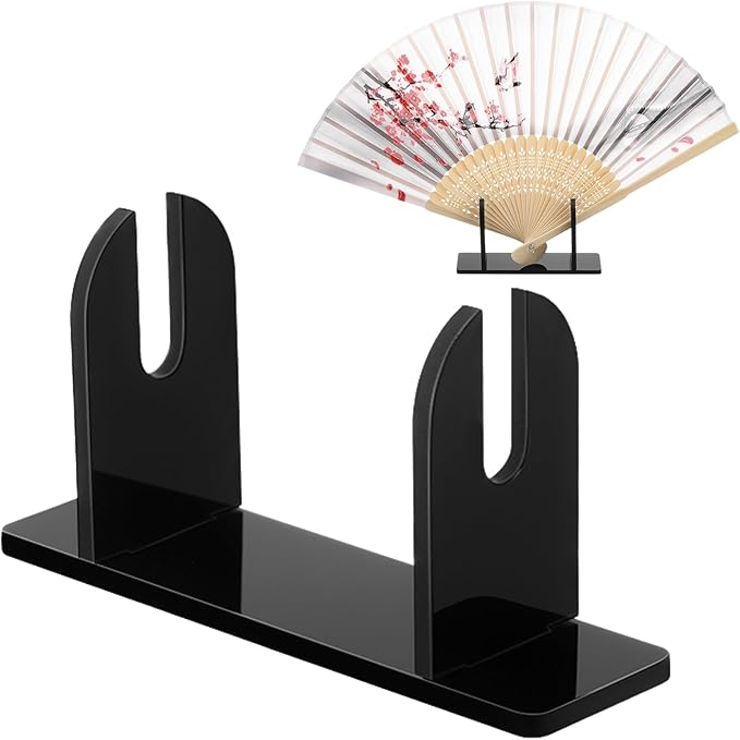 Roowest 2 Pcs Acrylic Fan Display Stand Folding Japanese Chinese Hand Fan Stand Easel Foldable Handheld Display Base Organizer (Black)