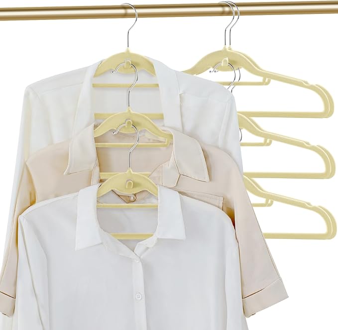 Velvet Clothing Hangers Slim Stackable Non-Slip Beige Suit Hanger Space Saving Clothes Hanger Heavy Duty Adult Hangers with 360°Swivel Hook Pack of 20