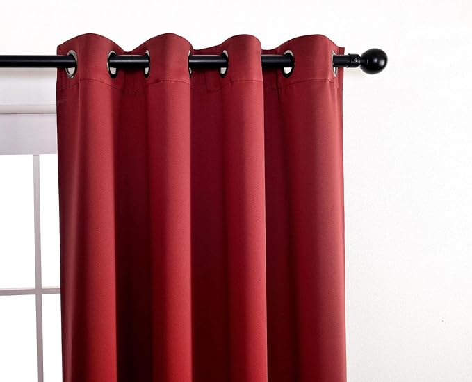 MIUCO Room Darkening Grommet Blackout Curtains for Livingroom Curtains Panels Set of 2 52x63 Inch Burgundy, Bonus 2 Tie Backs Included
