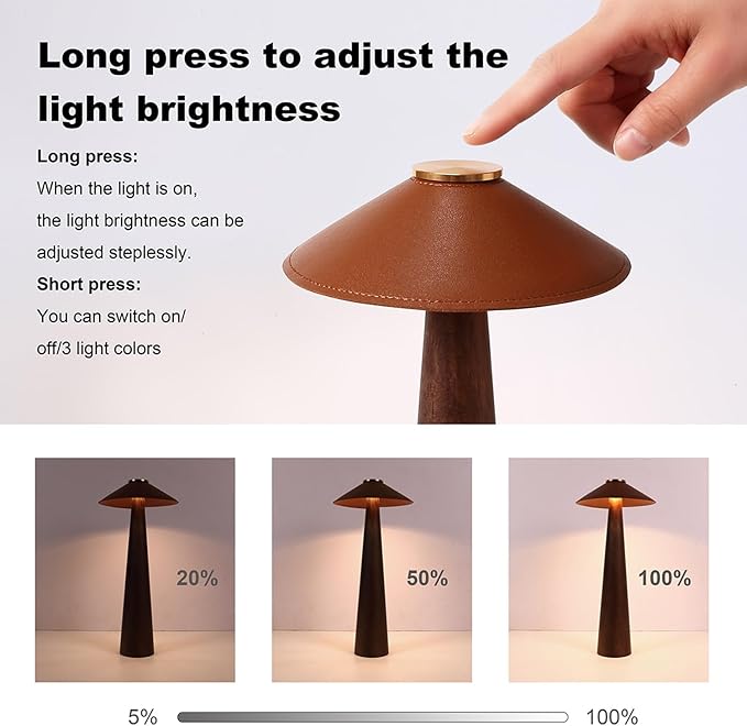 Battery Operated LED Table Lamps, 2000mAh Cordless Desk Lamp with 3 Level Brightness Touch Control Night Light for Nursery,Bedroom,Dining Room(Walnut Wood)