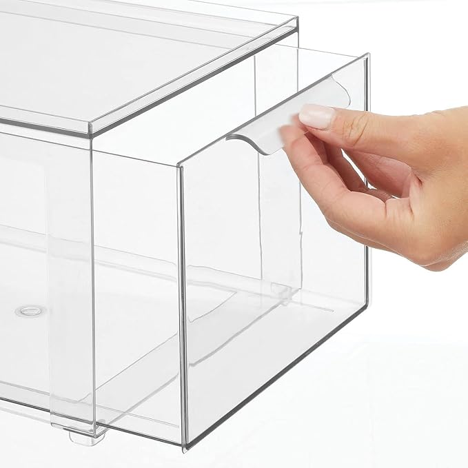 mDesign Plastic Stackable Bathroom Storage with Pull Out Bin Organizer Drawer for Cabinet, Vanity, Shelf, Cupboard, Cabinet, or Closet Organization - Lumiere Collection - Clear