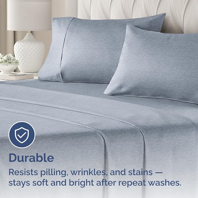 Queen Pillow Cases Set of 2 - Ultra Soft Hotel Quality Pillowcase Covers - Comfy, Cozy & Wrinkle Free - Shrinkage and Fade Resistant - Machine Washable Pillow Protectors - 2 Piece Set - Heathered Blue