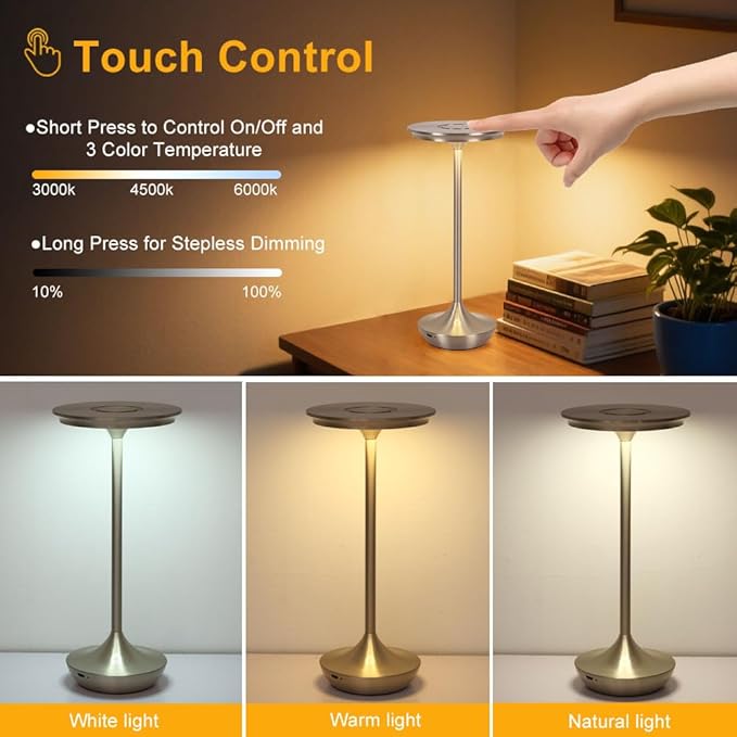 EJQ Cordless Table Lamp Rechargeable, 6000mAh Battery Operated LED Table Lights Outdoor Portable Touch Dimmable Table Lamp for Bedroom Patio Cofee Restaurant Dining Home Set of 2-Silver