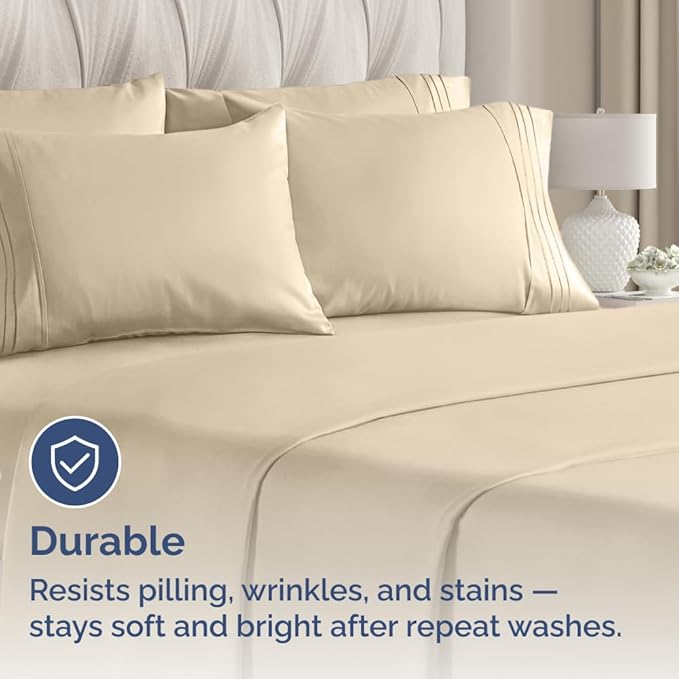 King Pillow Cases Set of 6 - Ultra Soft Hotel Quality Pillowcase Covers - Comfy & Wrinkle Free - Shrink, Stain and Fade Resistant - Easy-Care, Machine Washable Pillow Protectors - 6 Piece Set - Cream