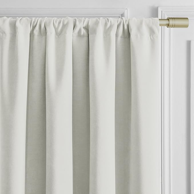 Joydeco Vanilla Grey Velvet Curtains 96 Inches 2 Panels, Luxury Thermal Insulated Soft Curtains for Bedroom & Living Room, Room Darkening Velvet Drapes, Rod Pocket (52W x 96L)