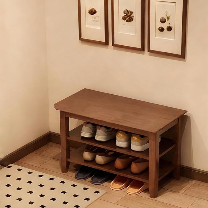 Shoe Rack Bench for Front Door Entrance, Solid Wood Shoe Bench for Closet, Entryway, Mudroom, Hallway, 23.62 inches