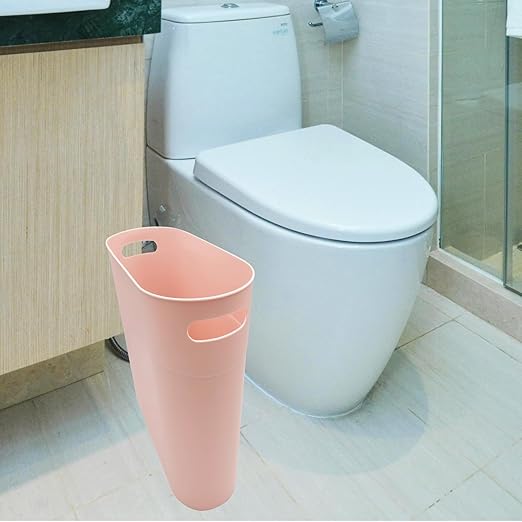 ROYFACC Small Trash Can Plastic Bathroom Wastebasket 3.2 Gallon Slim Garbage Container Bin with Handle for Home Kitchen Bathroom Bedroom Office, 2 Pack, Pink