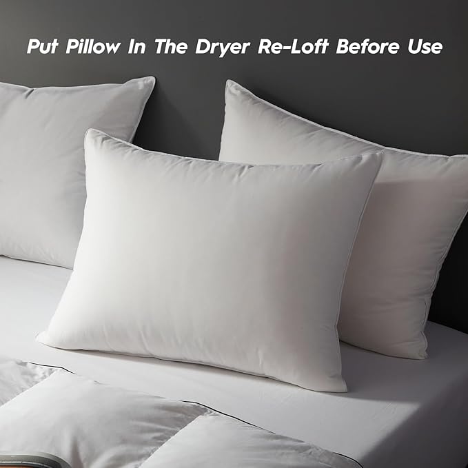 Globon Ultra Soft Down Pillow King Size Set of 2, All Down Filled Bed Pillow for Sleeping, 100% Cotton Shell 500 Thread Count 700 Fill Power, Soft Hotel Collection Down Feather Pillow 20" x 36"