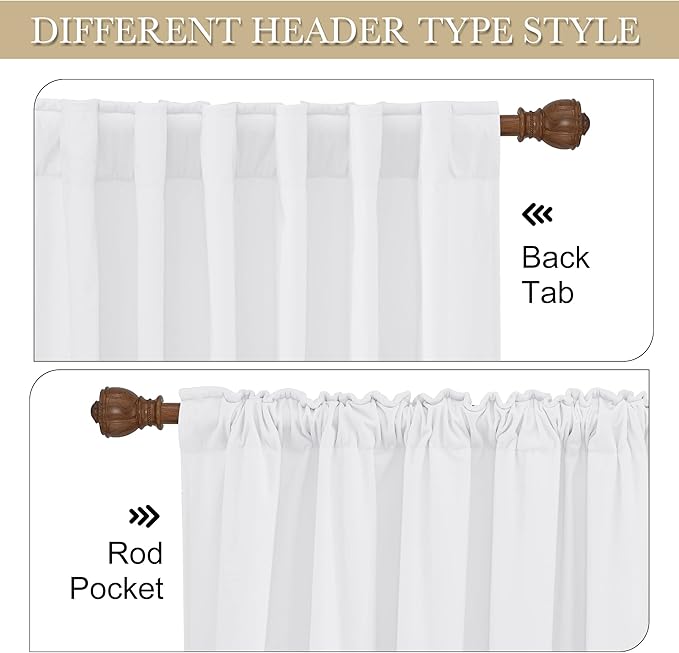 RYB Home Velvet Curtains 108 inches Long - White Super Soft Back Tab & Rod Pocket Energy Efficient Backdrops for Living Room Villa Loft, W52 x L120, White, 2 Pieces