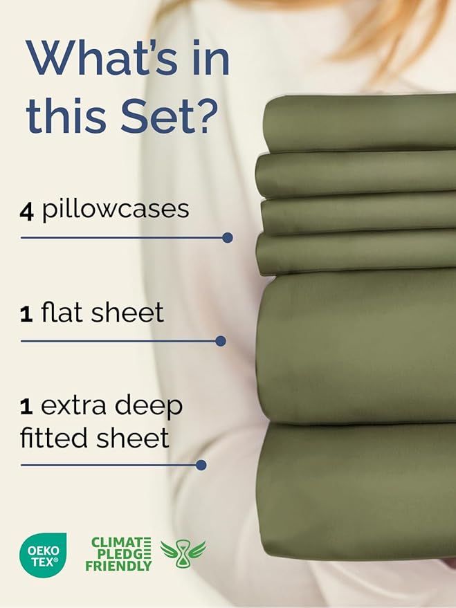 Extra Deep Queen Sheet Set - 6 Piece Breathable & Cooling Sheets - Hotel Luxury Bed Sheets Set - Easy & Secure Fit - Soft, Wrinkle Free & Comfy Sheets Set - Sage Green Sheet Set w/Extra Deep Pockets