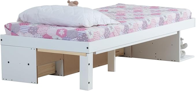 memomad Bali Storage Platform Bed with Drawers (Twin Size, Off White)