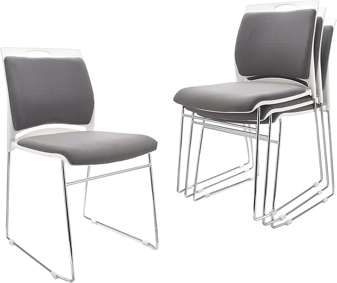 4 Pack Stacking Chairs 1102LB Capacity Home Office Guest Chair Set With Sled Base, Modern Reception Chair for Kitchen, Waiting Room, Multi-Purpose, Break Room, Training, Cafeteria, Gray Color