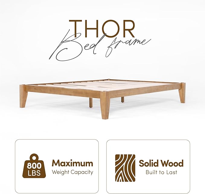 Thor Bed Frame Full - Solid Wood Platform Bed - Japanese Joinery Bed Frame - Wood Slat Support - No Box Spring Needed - Easy Assembly - Minimalist & Modern Style (Light Brown)