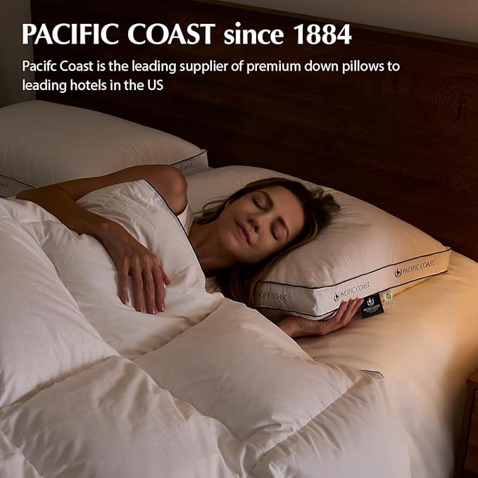 Pacific Coast Gusseted Bed Pillows for Side Sleepers and Back Sleepers, Goose Feather and Down Firm Pillows with 100% Cotton Shell, King Size Set of 2, Supportive Gusseted Pillows for Sleeping