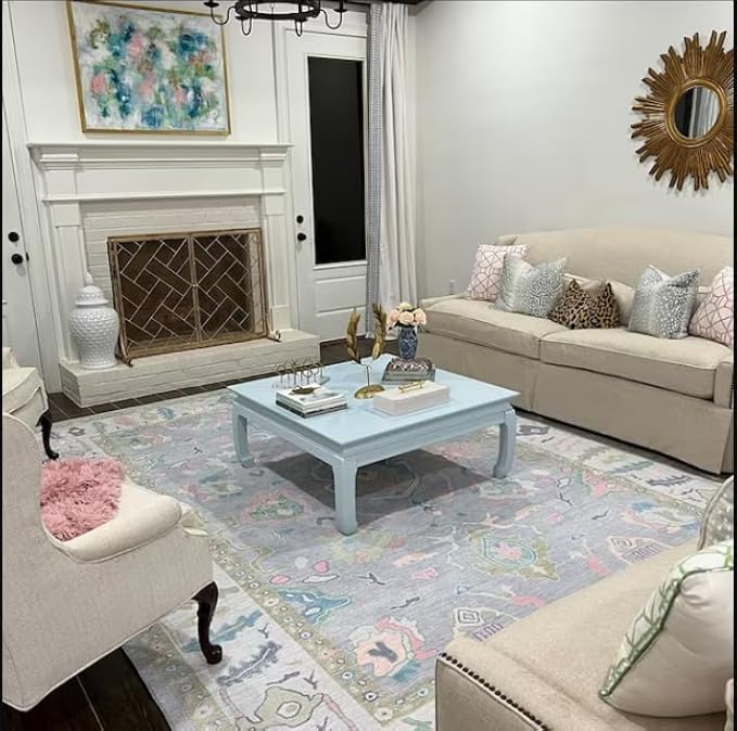 Fame Rugs Lavender Modern Oushak Rug 10x13, Vintage Turkish Colorful Oriental Washable Antique Inspired Oversize Area Rugs, Luxury Living Room Bedroom (386PBL, 10' x 13')