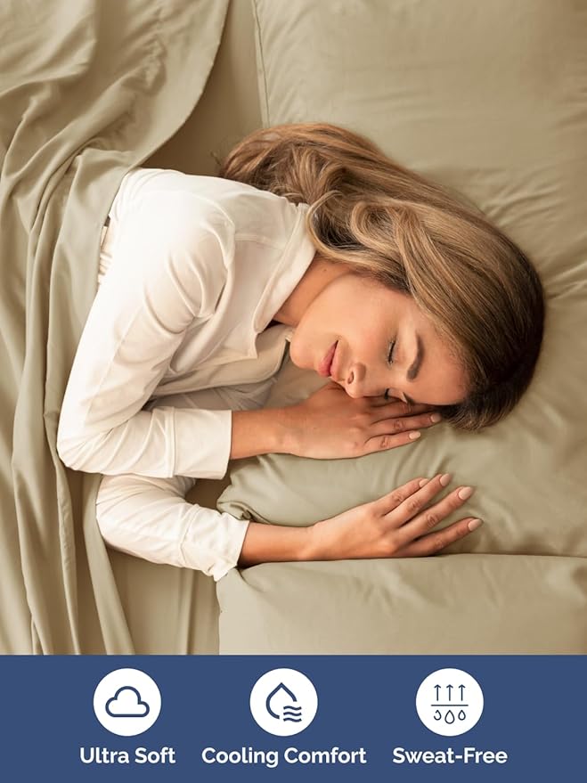 Extra Deep Queen Sheet Set - 6 Piece Breathable and Cooling Sheets - Hotel Luxury Bed Sheets Set - Easy & Secure Fit - Soft, Wrinkle Free and Comfy Sheets Set - Beige Sheet Set with Extra Deep Pockets