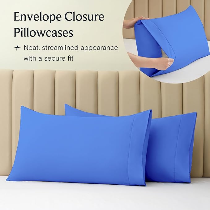 LuxClub 4 PC Sheet Set Bed Sheets Deep Pockets 16" Eco Friendly Wrinkle Free Cooling Machine Washable Hotel Bedding Silky Soft - Marine Blue Queen