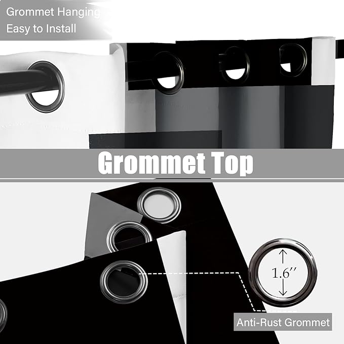 Black Grey 100% Blackout Curtains 52 inch Length 2 Panels Set White Grey Modern Abstract Geometric Drapes for Kitchen Black Out Curtains Insulated Room Darkening Small Window Curtains, 52Wx45L