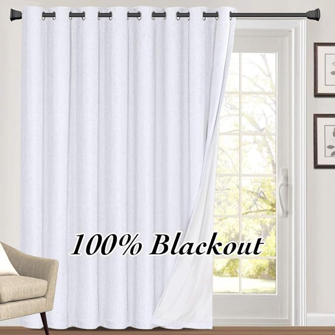PrinceDeco 100% Blackout Curtains for Living Room Sliding Door Curtains Blackout Curtains 96 Inches Long Patio Curtains for Sliding Door Curtain,W100 X L96 Inch，Pearl White