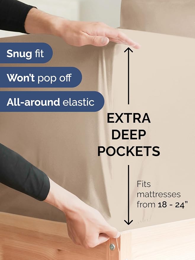 Extra Deep Full Sheet Set - 6 Piece Breathable and Cooling Sheets - Hotel Luxury Bed Sheets Set - Easy & Secure Fit - Soft, Wrinkle Free and Comfy Sheets Set - Wheat Sheet Set with Extra Deep Pockets