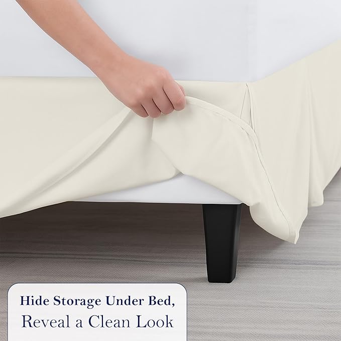 King Bed Skirt, Luxury 21 Inch Drop Ivory Pleated Bed Skirt, Double Brushed Microfiber, Box Pleat Design, Wrinkle & Fade Resistant, Easy Fit Tailored Bedskirt for King Size Beds