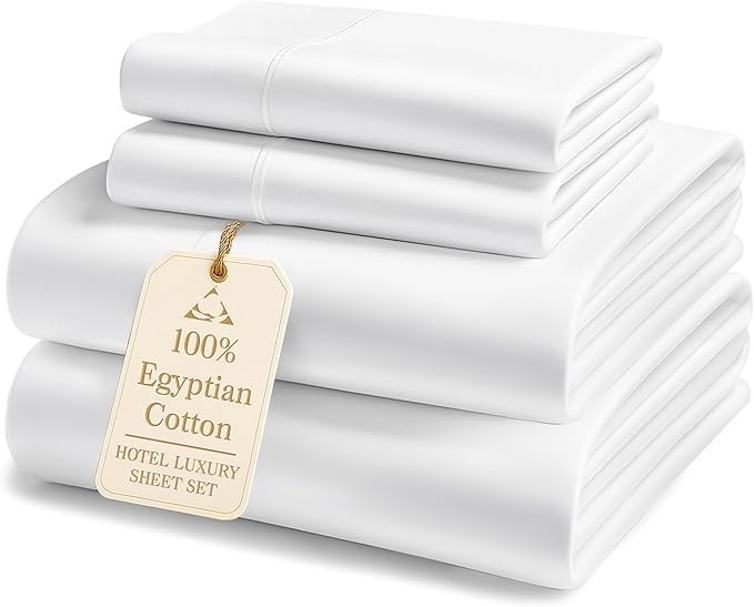 LANE LINEN 100% Egyptian Cotton Full Size Bed Sheets - 1000 Thread Count, Soft & Comfy Luxury Hotel Style Thick Size Sheet, Fully Elasticized Reinforsed Seams No Pill Natural Cooling - White Sheet