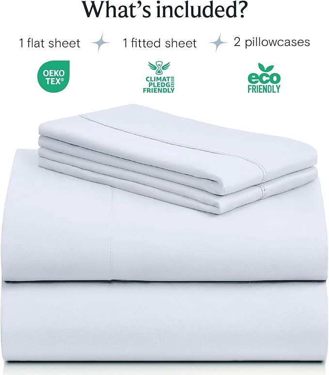 LuxClub 4 PC Sheet Set Bed Sheets Deep Pockets 16" Eco Friendly Wrinkle Free Cooling Machine Washable Hotel Bedding Silky Soft - Baby Blue Full