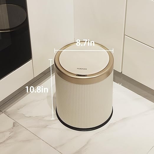 URALFA Automatic Motion Sensor Bathroom Trash Can with Lid, Touchless Trash Bin, Smart Dog Proof Garbage Can, Small Waste Basket for Toilet, Office, Bedroom, 2.8 Gallon, Cream White