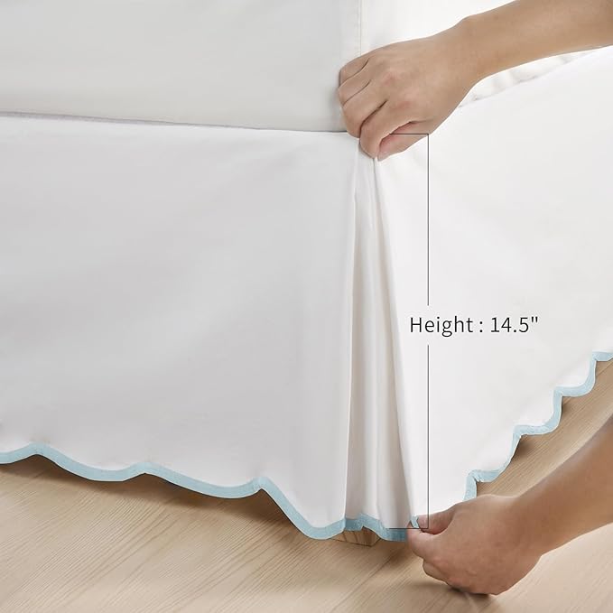 HIG Off-White Chic Twin XL Bed Skirt - Easy Fit Scallop Edge Pleated Bedskirts, 14 Inch Drop Anti-Slip Dust Ruffle, Thick Fabric for Enhanced Privacy, Pre-Washed for Long-Lasting Use(N60022)