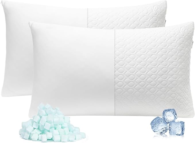 Shredded Memory Foam Pillows for Sleeping, Adjustable Pillows King Size Set of 2, Good for Side, Back Sleeper with Washable Cooling Cover
