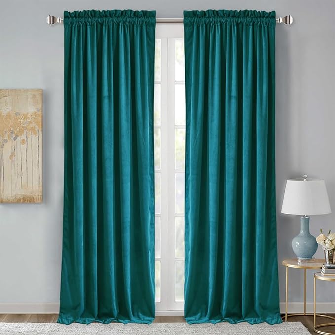 StangH Teal Velvet Curtains 84 inch for Living Room - Blackout Thermal Insulated Curtains Heat & Chill Insulated Energy Efficient Panels for French Door, 52 x 84 inches, 2 Panels