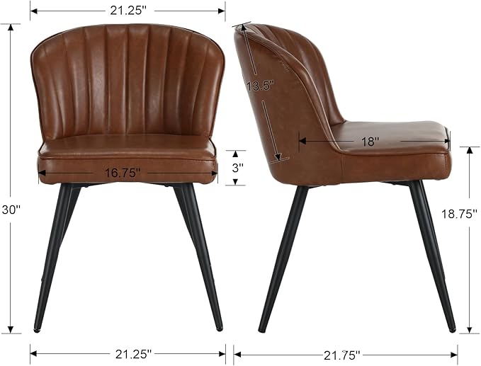 EALSON Modern Dining Chairs Set of 2 Leather Upholstered Accent Dining Room Chairs with Metal Legs Comfortable Armless Kitchen Chairs for Living Room/Dining Room, Brown