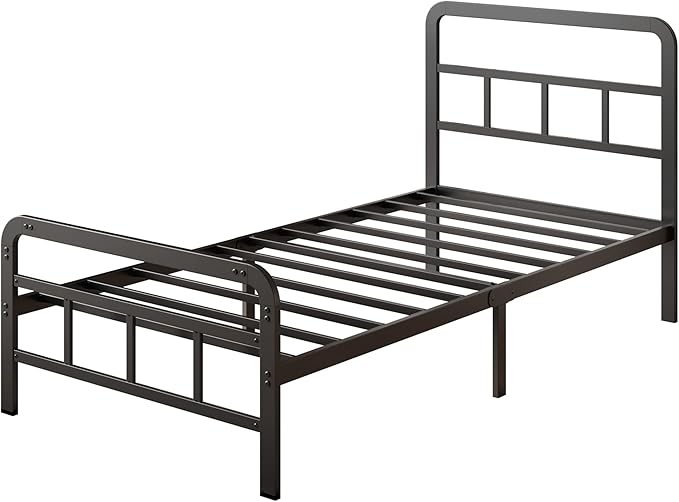 12 Inch Twin Bed Frames with Headboard and Footboard, No Box Spring Needed, Heavy Duty Metal Mattress Foundation, Noise Free, Easy Assembly, Black