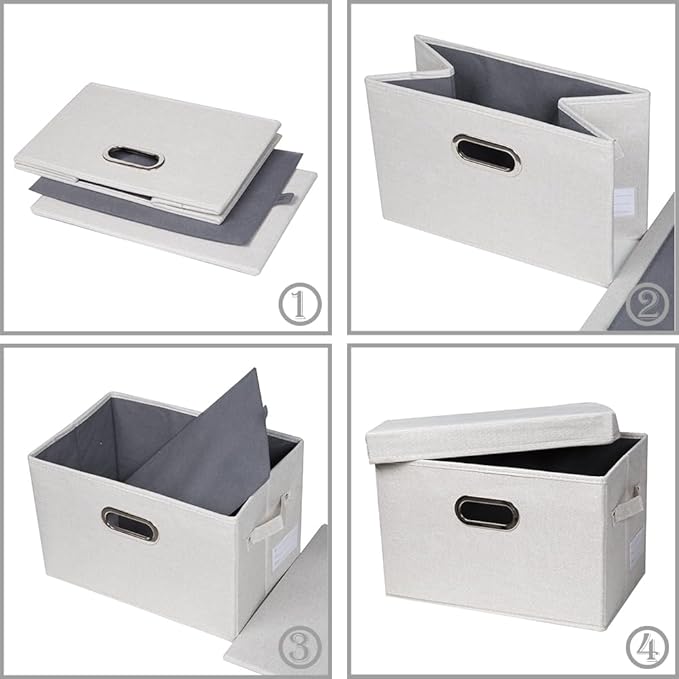 PRANDOM Collapsible Storage Bin with Lid [1-Pack] Fabric Foldable Storage Box Organizer Container Basket Cube with Cover for Home Bedroom Closet Office Nursery Beige(15.3x10x9.7)