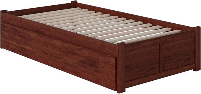 AFI Concord Twin Size Platform Bed with Footboard & Twin Trundle in Walnut