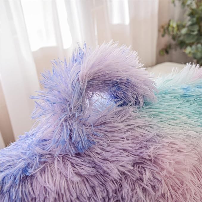 Holawakaka Large Shags Bed Rest Pillow with Arms,Tie Dye Reading Pillows Perfect for Adults Teens Men Women,Arm,Back,Pregnancy Lumbar & Head Neck Coccyx Lower Back Support Cushion (Blue Purple)