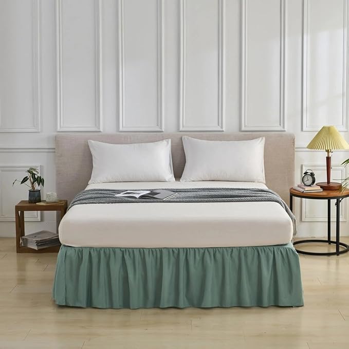 Bed Skirt Queen Size Ruffled Bed Skirt with Split Corners, Queen Bed Skirts 16 Inch Drop with Platform, 16'' Queen, Sage Green