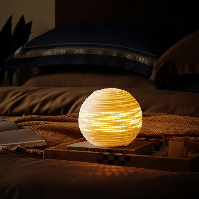 RONDURE 8.7" Modern Ceramic Table Lamp, Modern Bedside Lamps for Bedroom, Living Room and Nightstand, White Translucent Ceramic Shade, Warm Ambient Lighting, Corded