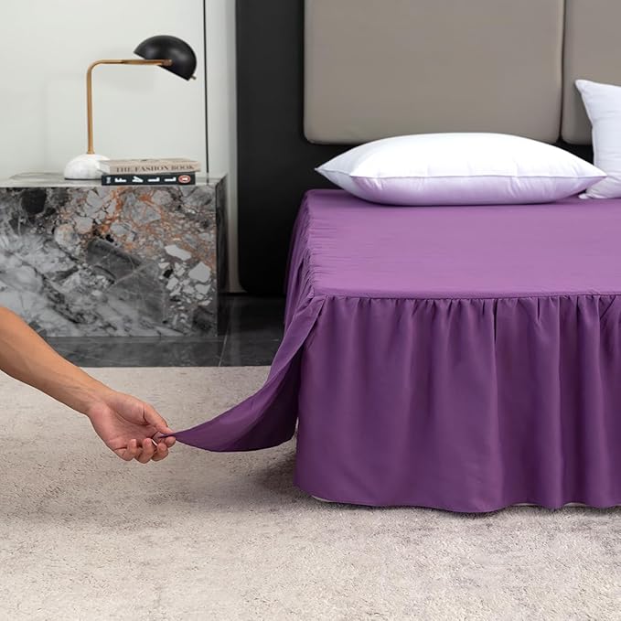Bed Skirt Queen Size Ruffled Bed Skirt with Split Corners, 16 Inch Drop Dust Ruffle Bed Skirts with Platform, Grape