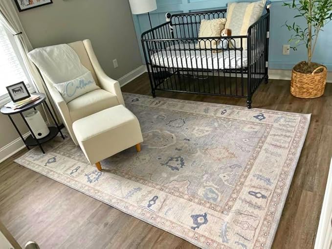 Fame Rugs Gray Modern Oushak Rug 5x7, Washable Vintage Turkish Colorful Oriental Antique Inspired Area Rugs, Luxury Living Room Bedroom (Gbeige, 6' x 9')