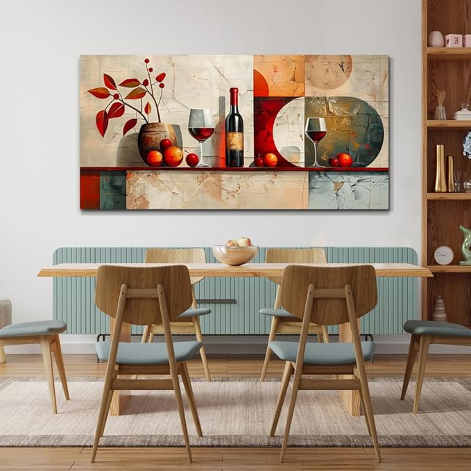 ERQINHUA Wall Art For Kitchen Wall Decor For Living Room Dining Room Decorations Wine Glass Mural Still Life Abstract Pictures Artwork bar Posters Home Decor Wall Painting Ready To Hang 20"x40"